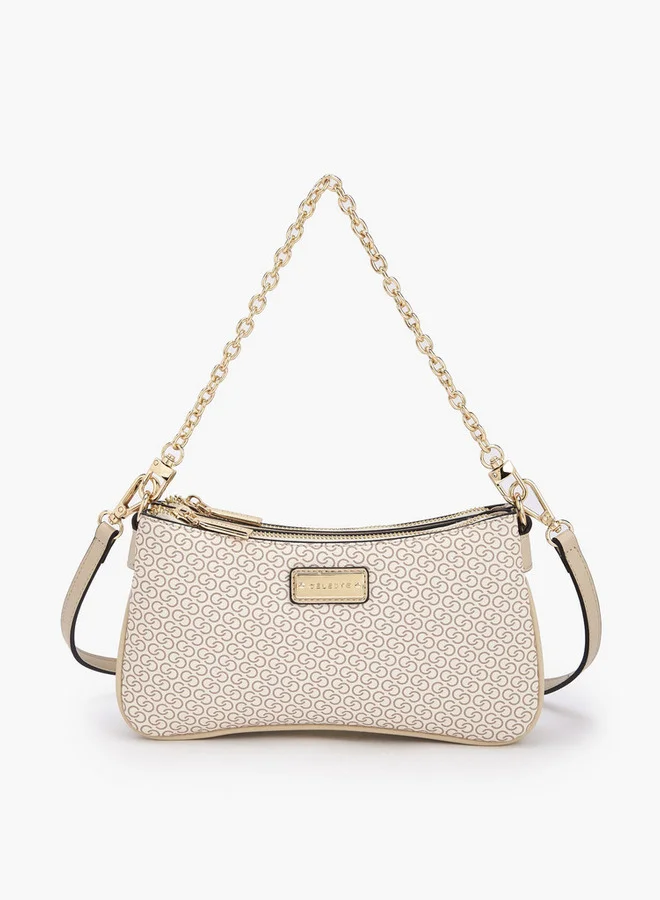 Celeste Monogram Print Crossbody Bag With Zip Closure